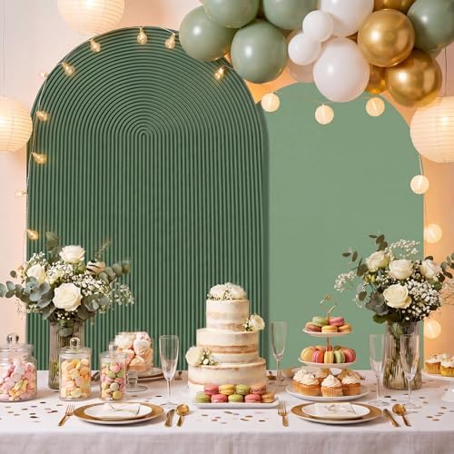 2 Set Wedding Arch Cover Green Ripple & Solid Color Stretchy Backdrop Cover - Image 5