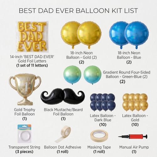45 PCS Fathers Day Gift for Dad Happy Birthday Foil Balloon Party Decorations Balloons Kit, "Best Dad Ever" Letter Balloons Navy Blue Gold Latex Balloons for Father, Father's Day Party Decor - Image 7