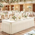 6 Pack 8ft Ivory Spandex Table Cloths for Rectangle Tables Wrinkle Free Ivory Rectangle Tablecloths, Stretch Fitted Table Cover with Skirt for Wedding Birthday Party Banquet Baby Shower Buffet Event - Image 2
