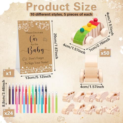 Hiboom 75 Pcs Baby Shower Wood DIY Print Car Set, Brown, Simple Drawing - Image 2