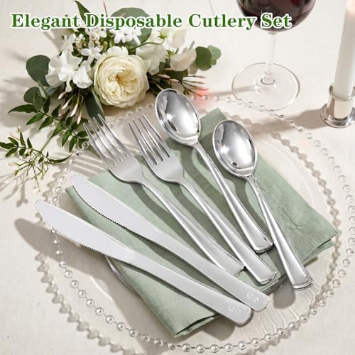 Supernal 360Pcs Silver Plastic Silverware Set Heavy Duty Disposable Cutlery - Image 2