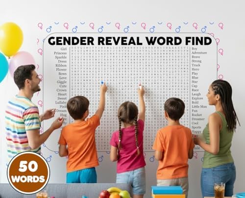 Gender Reveal Word Find, Baby Shower Giant Crossword Poster Puzzle, Large Gathering Activity, Minimalist Wall Decor, Multiple Sizes (42 x 56 inches) - Image 2