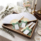 50 Sets Wedding Fan Favors for Guests, White Folding Hand Fans with Thank You Tags and Chiffon Ribbon, Wedding Guest Gifts for Bridal Shower, Baby Shower and Church Events(Green,Leaves) - Image 6