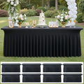 8 pk Black Spandex Tablecloth 6ft with Ruffled Skirt,Wrinkle Free High Stretch Fitted Tablecloths for 6 Foot Rectangle Tables,Pleated Elastic Spandex Table Covers 6ft for Parties Wedding Banquet by ENJOYYOURPARTY