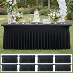 8 pk Black Spandex Tablecloth 6ft with Ruffled Skirt,Wrinkle Free High Stretch Fitted Tablecloths for 6 Foot Rectangle Tables,Pleated Elastic Spandex Table Covers 6ft for Parties Wedding Banquet by ENJOYYOURPARTY