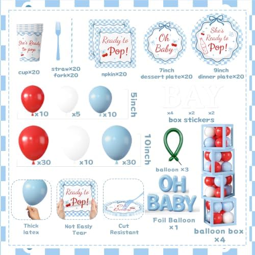 Shes Ready to Pop Baby Shower Decorations Boy All-in-1 Soda Pop Baby Shower Decorations with Balloon Arch Baby Boxes Plates Napkins Cake Toppers Tablecloth Backdrop Banner for Gender Reveal Party - Image 5