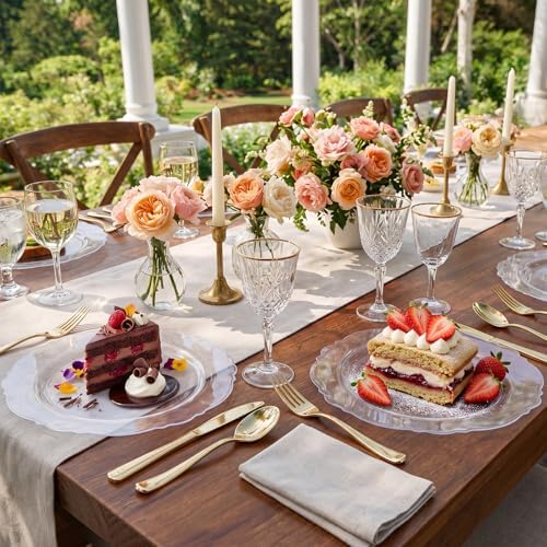 WDF 60pcs Clear Plastic Plates Disposable - 10.25inch Clear Dinner Plates Baroque Disposable Plates for Wedding/Party/Birthday/Summer Party - Image 5
