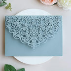 Hosmsua 50PCS Dusty Blue Wedding Invitation Pocket, 5.12 x 7.2 Laser Cut Flora Wedding Invitation Pockets with Envelopes for Wedding Quinceanera Sweet 16 Invite (No Inner Sheet) - Image 3