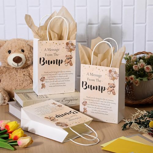 Resurhang 50 Sets Gift Bag for Baby Shower Bear Balloon Goodie Bags with Handles and Tissue Paper Baby Shower Party Favor Handbag for Guests Gender Reveal Return Gift(Brown) - Image 4