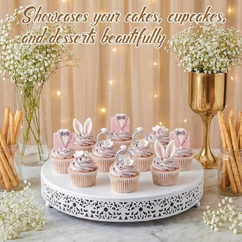 Wenqik 16 Inch White Cake Stand Metal Round with Cutter Spatula, Classic - Image 5