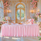 Pink Satin Tablecloths Rectangle 4FT, Glitter Spandex Fitted Stretch Table Covers Wrinkle-Resistant Floor Length Shimmer Pleated Table Skirt for Weddings Parties Baby Shower Banquets Vendor Events by Partisky