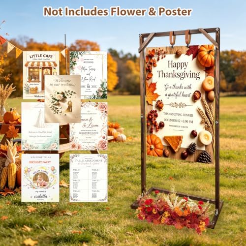 Wooden Welcome Sign Stand, Fixed Sign Holder , Wedding Welcome Sign Stand Wood Easel with Hanging Straps & Ground Stakes for Wedding decor, Birthday Party or Any Event, 63" x 30" x 11.8" - Image 6