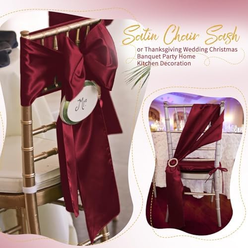120 PCS Burgundy Satin Chair Sashes, 7 x 108 Inch - Image 5