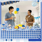 Funnymoom 452 Pcs Blue Gingham Party Supplies for 50, Dark Blue and White Gingham Checkered Paper Plates Napkins Cups Tablecloth Cutlery Straws for Birthday Family Picnic Barbecue Party Decoration - Image 6