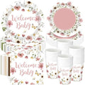Pickmesh 250 Pcs Pink Floral Baby Shower Party Supplies Decorations Serve 50 Wildflower Welcome Baby Disposable Paper Plates Napkins and Cups for Birthday Babies Girl Shower Gender Reveal Party Decor by Pickmesh