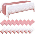 Tudomro 16 Pack White and Rose Gold Plastic Tablecloths Satin Runner Set by Tudomro