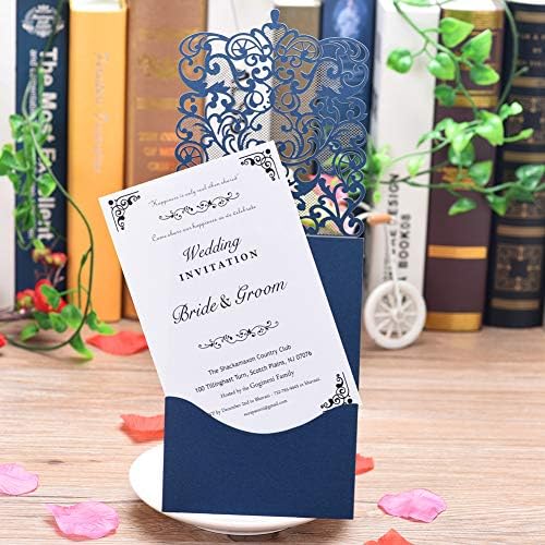 FOMTOR 50-Pack Blue Laser Cut Wedding Invitation Cards Set w/Envelopes & Inserts & Seals – for Wedding, Bridal Shower, Graduation, Birthday Party, Engagement, Anniversary - Image 4