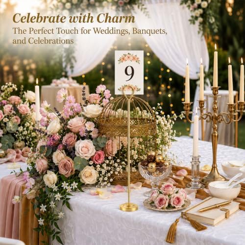 Radezon 12 Pack Gold Table Number Holders, 10inch Weighted Base Place Card Holders for Outdoor Wedding, Windproof Sturdy Metal Photo Stands for Reception Tables, Parties & Events - Image 7