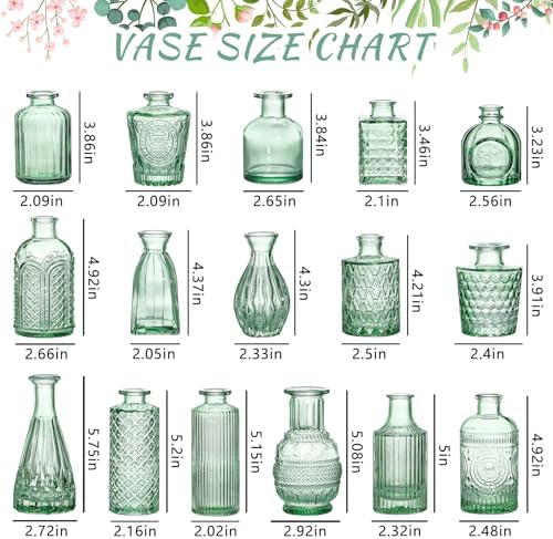 SUPMIND Glass Bud Vase Set, 16pcs Green Small Flower Vases for Centerpieces - Image 2