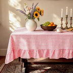Eternal Beauty Gingham Ruffled Tablecloth Pink White 60x84 Farmhouse - Image 3
