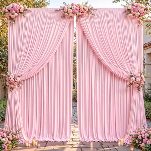 16ftx10ft Wrinkle Free Pink Backdrop Curtain - 10 Feet Photography Backdrop Drapes, Silky Polyester Back Drop Cloth for Wedding Baby Shower Balloon Arch Background by Unknown