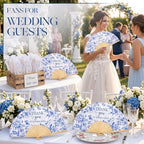 Wenqik 100Set Blue Floral Handheld Folding Fans,Wedding Paper Fan for Guest - Image 4