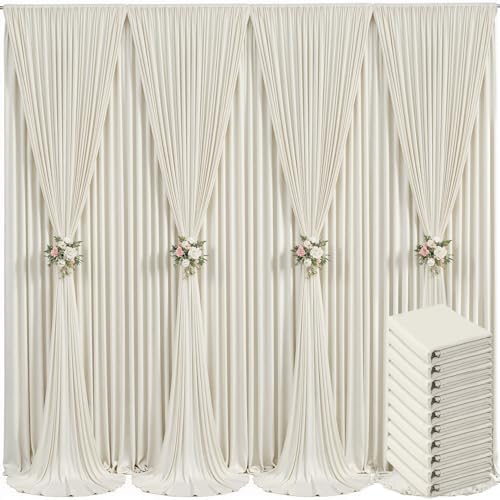 10 Panels Beige Backdrop Curtain for Baby Shower Wrinkle Free 50ft x 10ft Backdrop Drapes Panels for Parties Wedding Bridal Shower Birthday Photo Photography Fabric Background Decoration by Suppromo