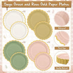 Mimorou 338 Pcs Sage Green and Pink Plates Napkins Cups Flatware Set - Image 4