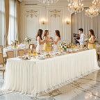 6 Pack Ivory Tablecloth for 6 Foot Rectangle Tables with Tulle Table Skirt - Image 3