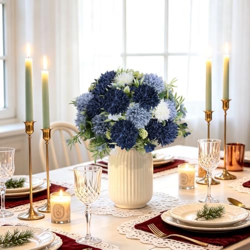 Mixed Navy Blue Artificial Flowers 12 Bundles Silk Floral with Stems - Image 3