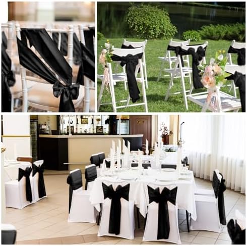 YMHPRIDE 60 PCS Black Satin Chair Sashes, 7x108 Inch Ties Chair Bows - Image 7