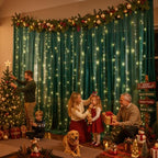 20ft x 10ft Emerald Green Chiffon Backdrop Curtain with Lights String for Parties,4 Panels Sheer Curtain Wedding Photo Backdrop for Baby Shower Birthday Party Ceremony Reception Home Decorations - Image 3