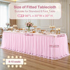 Pink Tablecloth for 8 Foot Rectangle Tables with Ruffle Tulle Table Skirt - Image 3