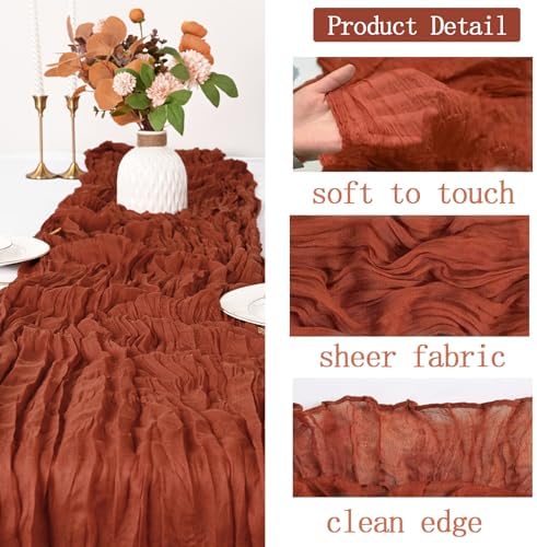 16 Pack Terracotta Cheesecloth Table Runner 20 x 120 inch Gauze Table Runners 10 FT Long,Semi Sheer Cheese Cloth Fabric Table Runner Bulk for Wedding,Party,Baby Shower,Bridal Shower Decoration - Image 3