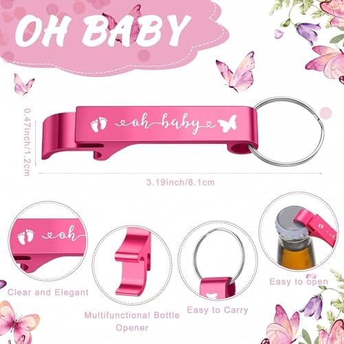 50 Sets Baby Shower Favors Shot Glasses Keychain Gifts, Butterfly, Pink - Image 3