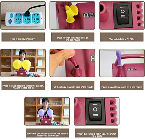 T-king Electric Balloon Pump, Air Inflator Pump Party 5 inch Round Latex Balloon Pump Balloon Inflation Machine Speed Time Controller,Double Pink - Image 6