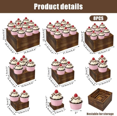 8 Pcs Wooden Buffet Risers Display Stands, 8 Sizes for Wedding Party Supply - Image 2