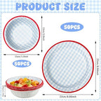 100 Pcs Gingham Paper Plates and Bowls Set - 50 Pcs 8.5 Inch Disposable Blue Gingham Plates and 50 Pcs Small Paper Bowls 8 oz Soak Proof, Cut Proof, Microwave Safe Party Supplies - Image 2