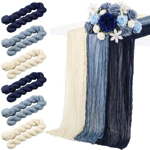 6 Pcs Navy Blue and Dusty Blue Cheesecloth Table Runner 118" by Windkream
