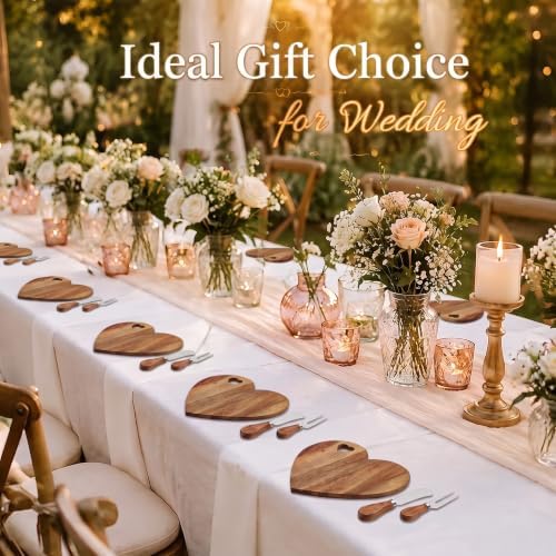 Patelai 4 Set Bridal Shower Game Prize Heart Cheese Board, Acacia Color - Image 5