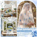 Mindsoft 3 Pcs Blue Hydrangea Floral Table Runner 10ft Gauze Embroidery Hydrangea Tulle Lace Summer Table Runner for Wedding Bridal Baby Shower Holiday Dining Decor DIY - Image 3