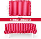 JarThenaAMCS Ruffle Tablecloth Table Cloth Boho Pink Red Striped Rectangle Decorative Table Cover for Home Kitchen Baby Shower Party Wedding Decor, 55 x 70 Inch(Include Ruffle Edge) - Image 2