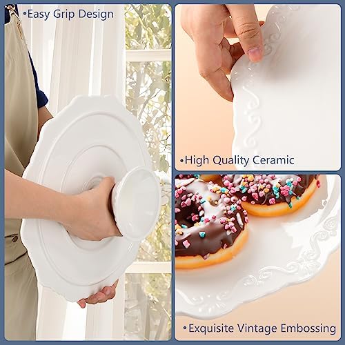 10 Inch White Ceramic Cake Stand (Holds 10 Inch Cake), Decorative Cupcake Stand, Dessert Display Plates for Snacks and Cookies, Baby Shower, Birthday, Wedding Party Decor - Image 4