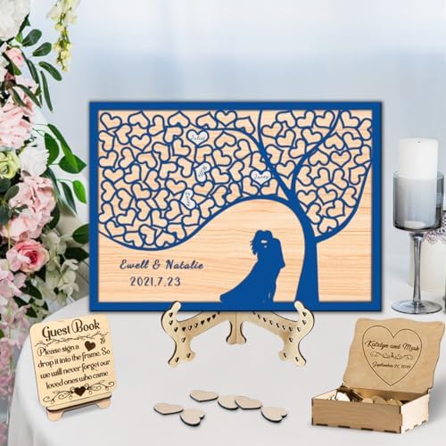 Personalized Tree of Life Wedding Guest Book Alternative, Guest Book Wedding Reception with Wooden Hearts Guest Book Signs for Wedding Anniversary Birthday Party - Image 4