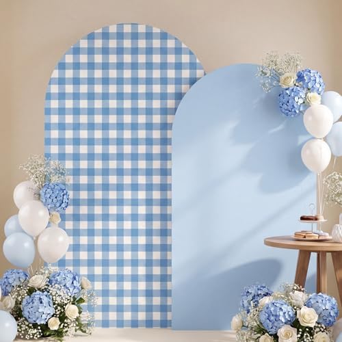 Tegeme 2 Set Gingham Arch Backdrop Cover 7.2ft 6.6ft Arch Cover, Blue - Image 6