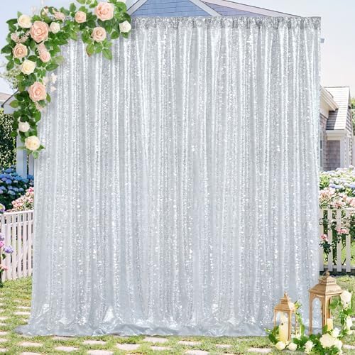 Silver Sequin Backdrop Sequin Wedding Photo Curtains 10ft x 10ft - Image 5