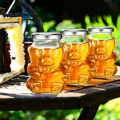 Patelai 24 Pack 9.5 oz Glass Bear Shaped Honey Jars with Lids Reusable Small Tilted Bear Glass Bottles Containers Dispenser for Candies, Birthday Wedding Party Favors (Classic, Silver) - Image 6