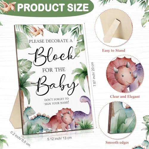Tatuo 75 Pcs Baby Shower Party Block Games Sign to Decorate,Dinosaur - Image 2