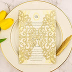 50Sets 5x7 inch 250gsm Light Gold Glitter Wedding Invitations Cards with Envelopes Laser Cut Greeting invites 4 Birthday Bridal Show - Image 5
