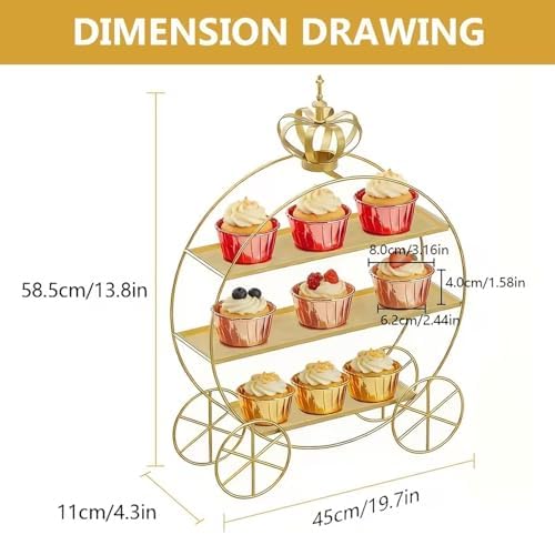 3-Tier Gold Cupcake Stand for Weddings & Parties – Tiered Serving Tray Crown Dessert Table Display Stand Holder for Birthday Party Afternoon Tea Table Decoration(Gold) - Image 2